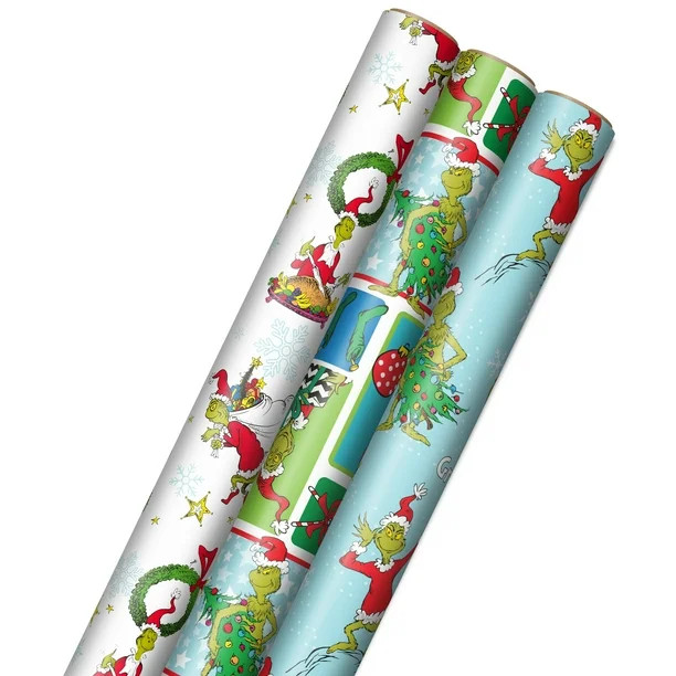 Hallmark Grinch Wrapping Paper for Kids (3 Rolls: 105 Sq. Ft. Ttl) for Christmas with Blue Tiles,... | Walmart (US)