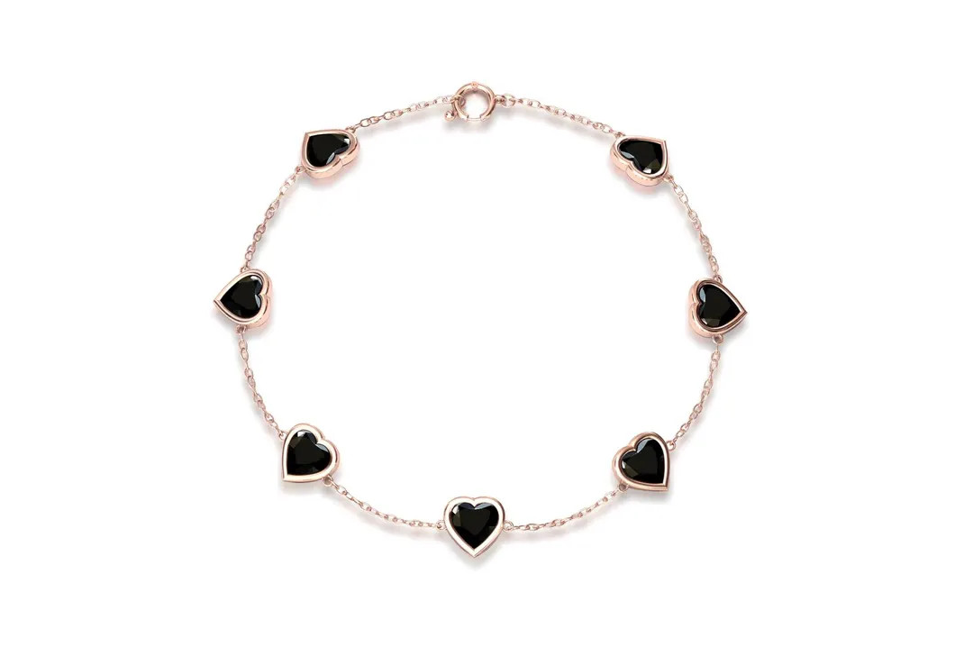 Natural Black Onyx Bracelet 925 Sterling Onyx Bracelet Bezel Set Heart Bracelet Minimalist Gold C... | Etsy (US)