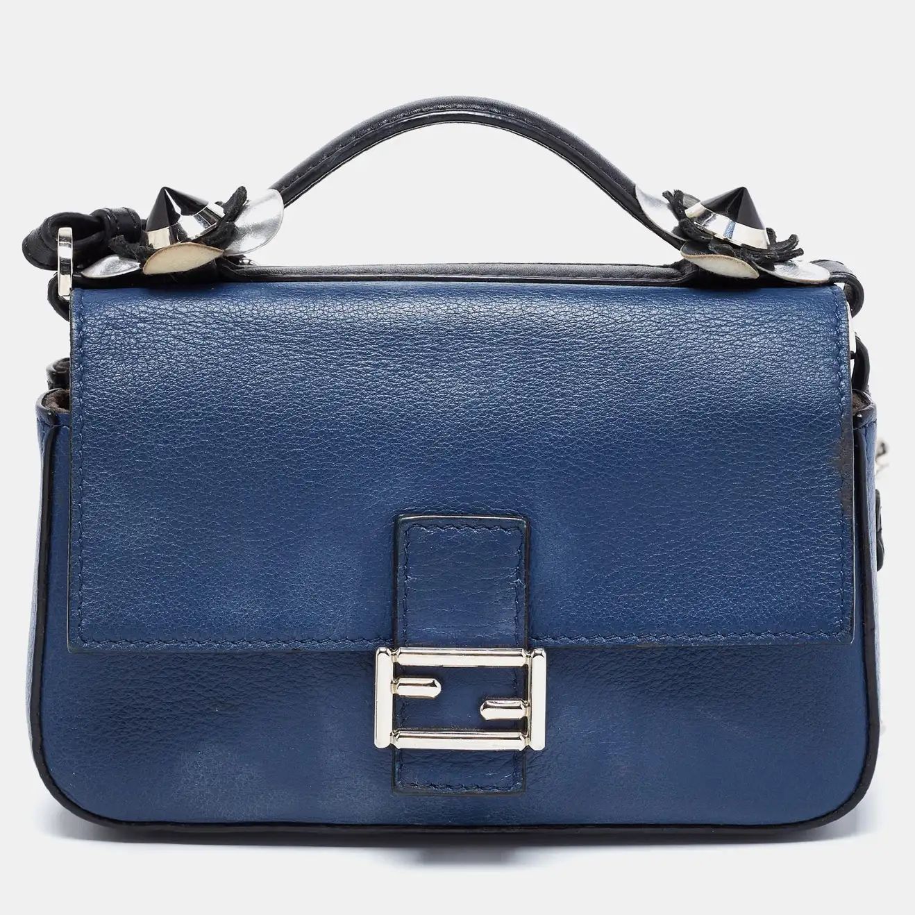 Fendi Blue/Black Flowerland Leather Double Micro Baguette Bag For Sale at 1stDibs | 1stDibs