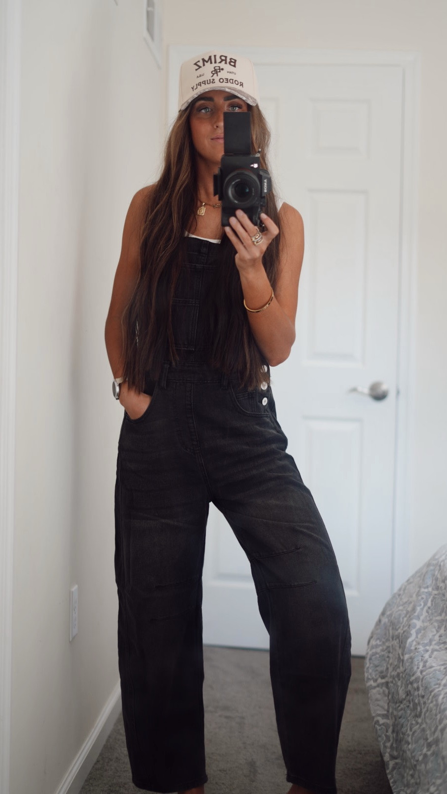 XS in overalls small in tank. Hat is from BRIMZ

#LTKgrwm #LTKootd #LTKmomlife