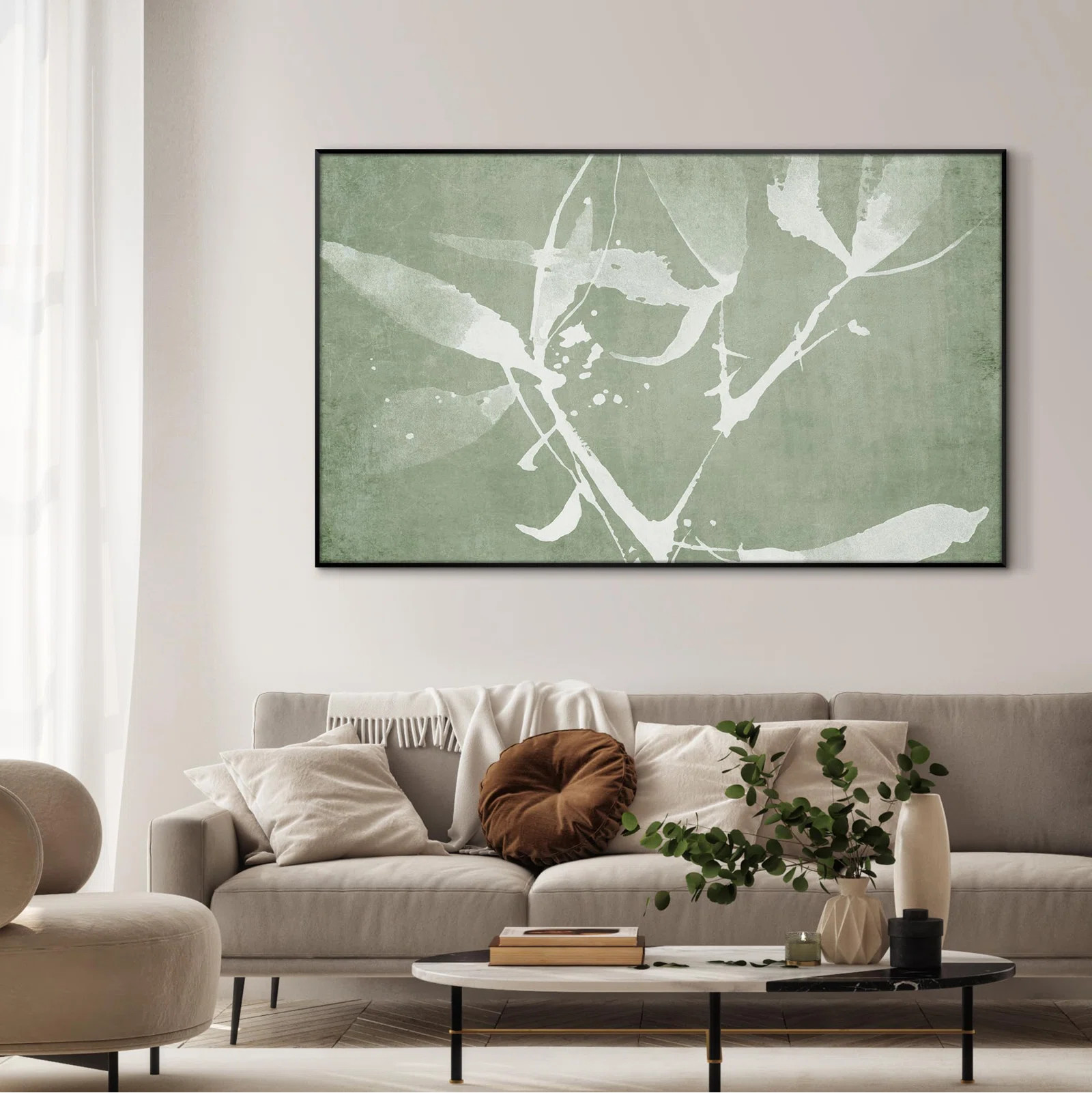SIGNLEADER Minimalist Botanical Silhouette in Soft Green Home Decor Extra Large Framed Wall Art P... | Wayfair North America
