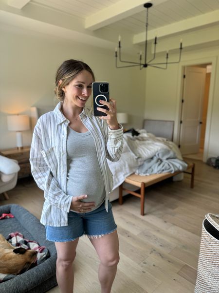 The only maternity shorts I actually like from Abercrombie. Whole outfit is from Abercrombie actually. Wearing my pre-pregnancy size in everything. 

#LTKBump #LTKStyleTip