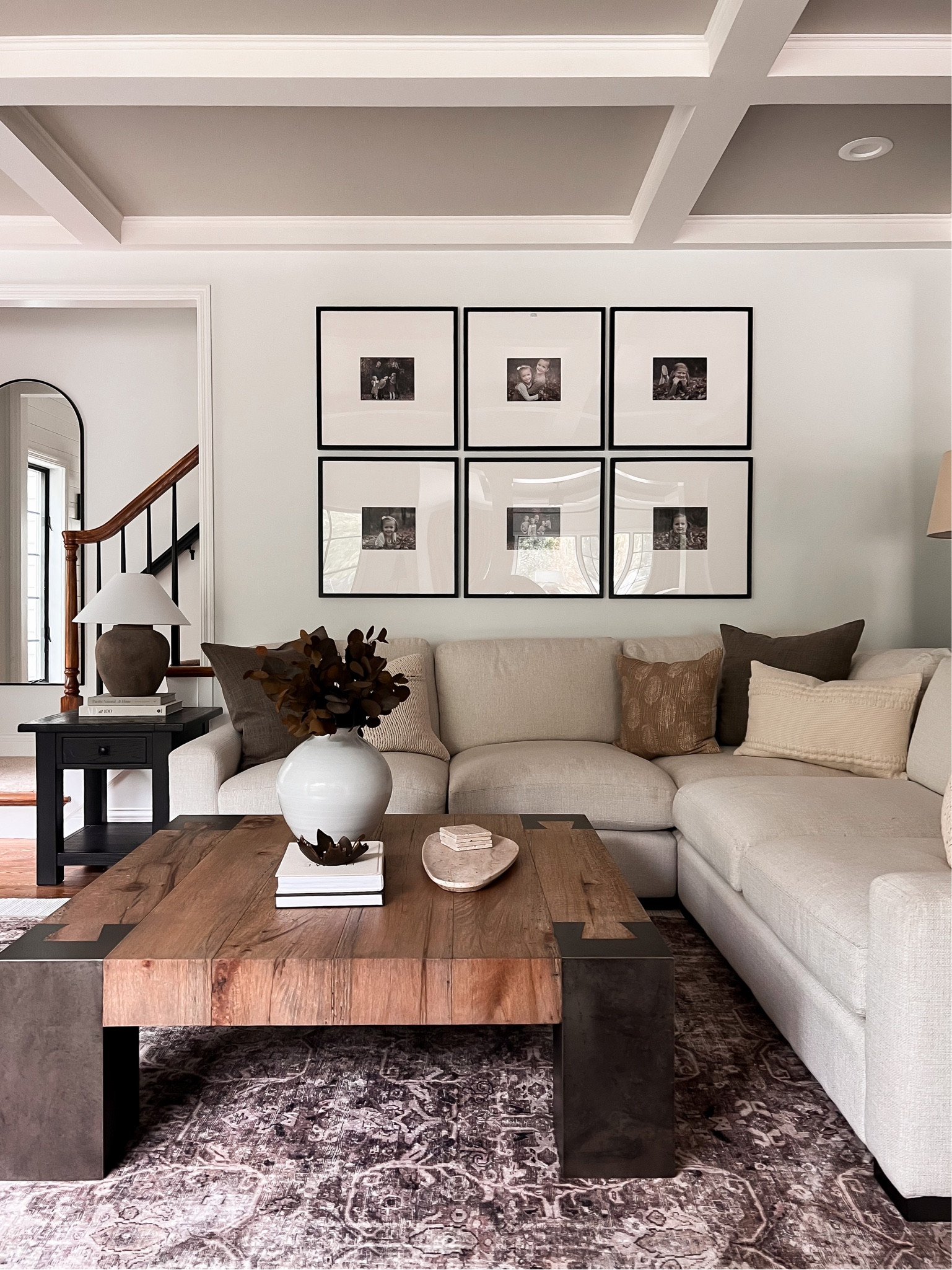 Minimal fall living room decor, pottery barn, arhaus, square coffee table, area rug, cloud pile, gallery frames, 

#LTKFind #LTKhome #LTKSeasonal