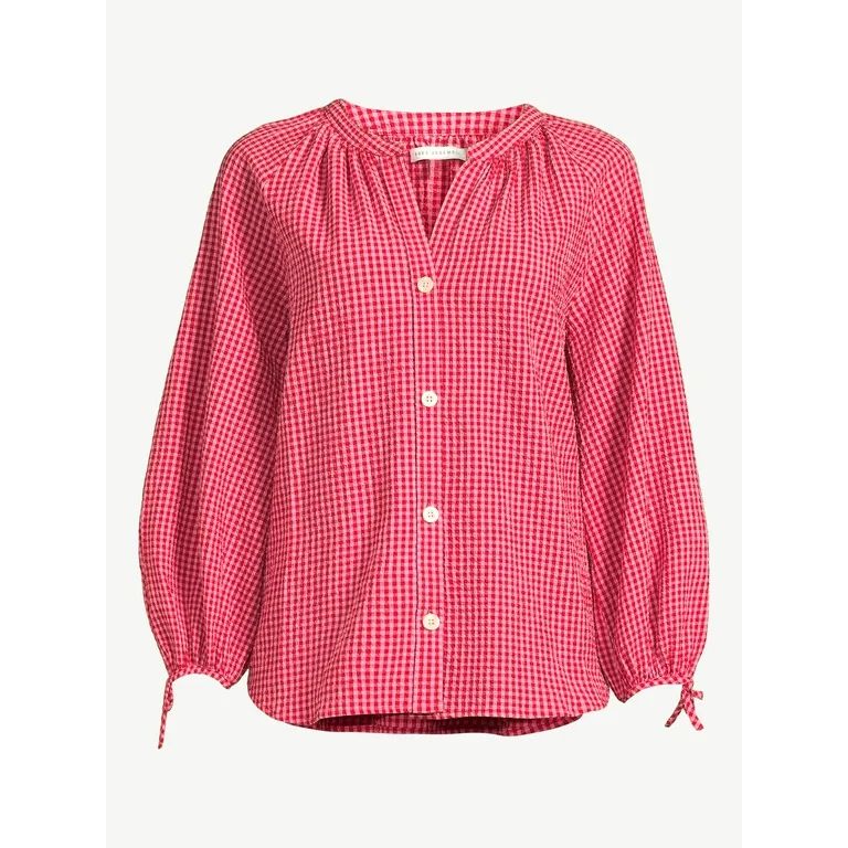 Free Assembly Women's Gathered Sleeve Button Down Top | Walmart (US)