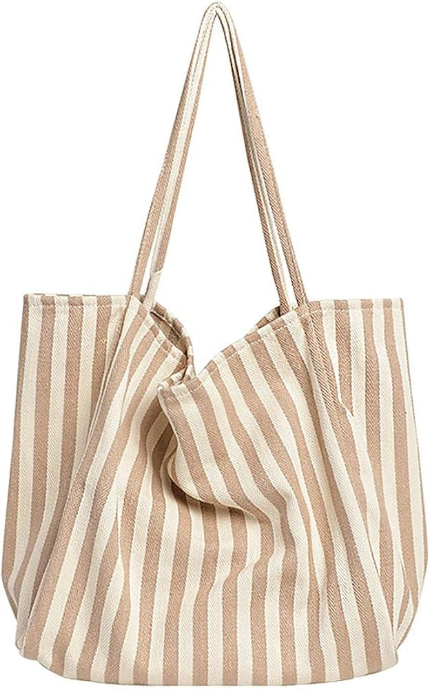 Striped Canvas Tote Handbag for Women Vertical Stripe Large Capacity Shoulder Bag for Shopping Tr... | Amazon (US)