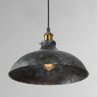 LNC 14 in. 1-Light Rustic Grey Industrial Pendant Light with Dome Shade & Antique Brass Socket Fa... | The Home Depot