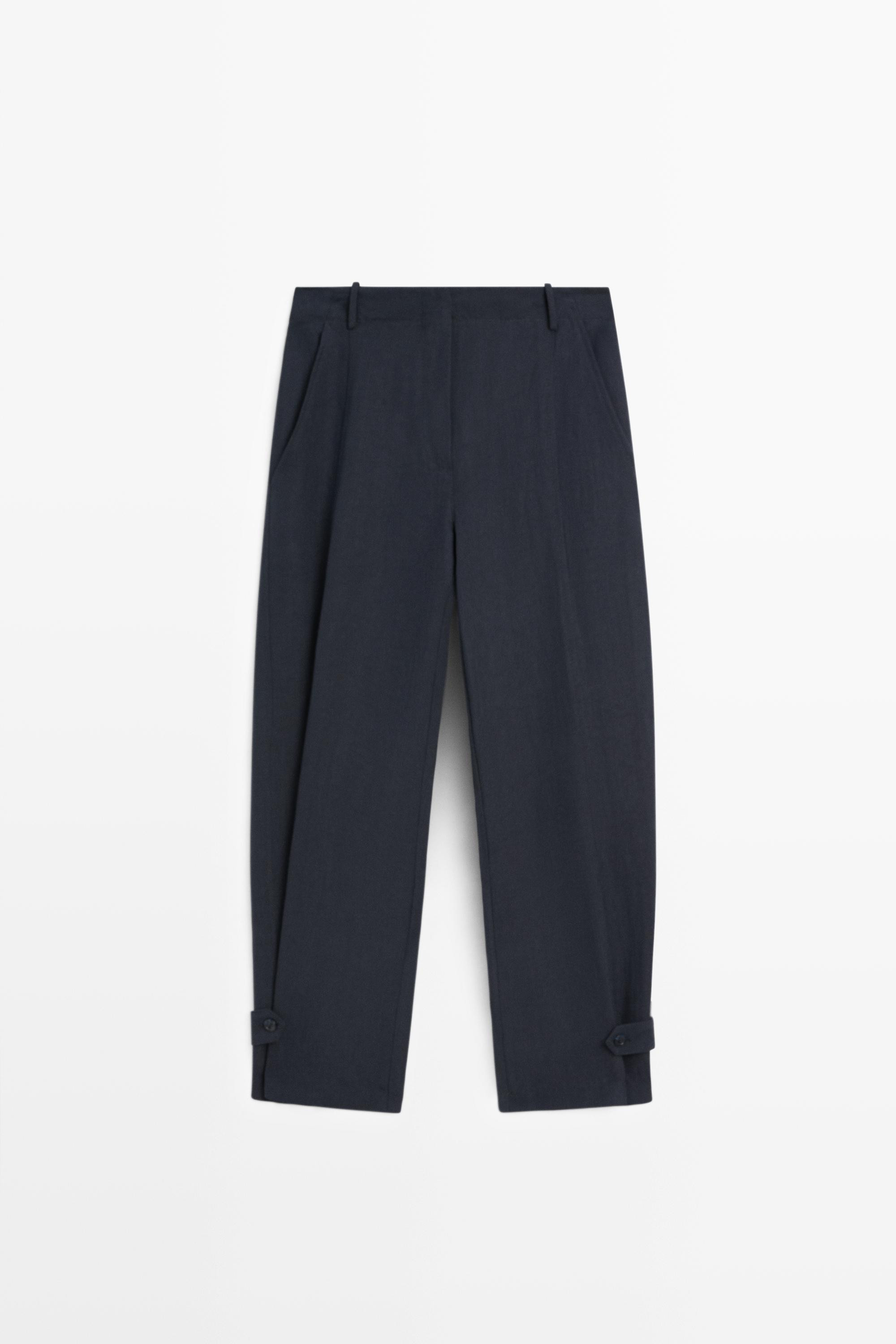 Flowing linen blend pants with buttoned tab detail | Massimo Dutti US