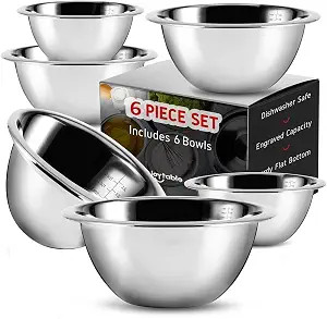 JOYTABLE 6 Piece Mixing Bowls - Premium Stainless Steel Mixing Bowls Set - Nesting & Stable Metal... | Amazon (US)