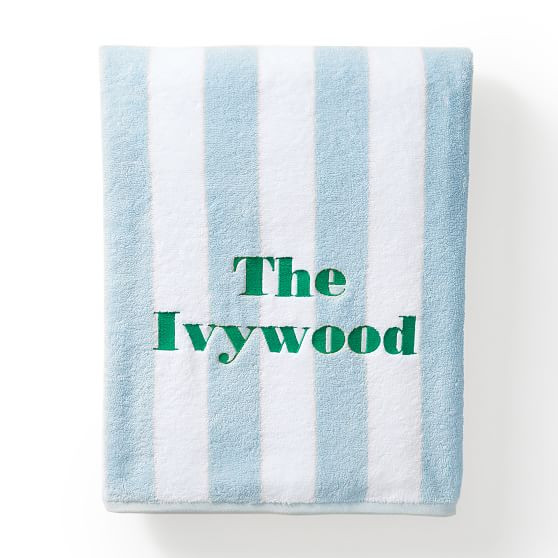 Cabana Stripe Beach Towel, Set of 4, Light Blue, Personalized | Mark and Graham