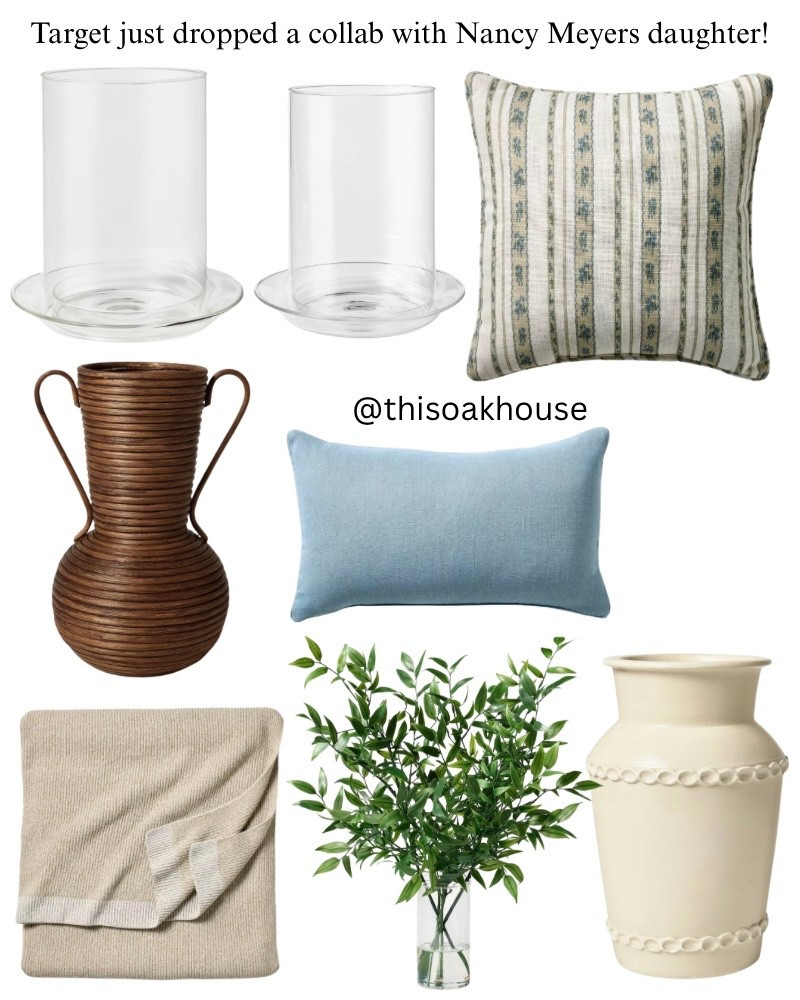 Target just dropped a collab with Nancy Meyers daughter from Thisoakhouse! This plant in hurricane canceled holders are my favorite. French, modern, coastal, affordable, blue, neutrals, woven, vase.

#LTKHome