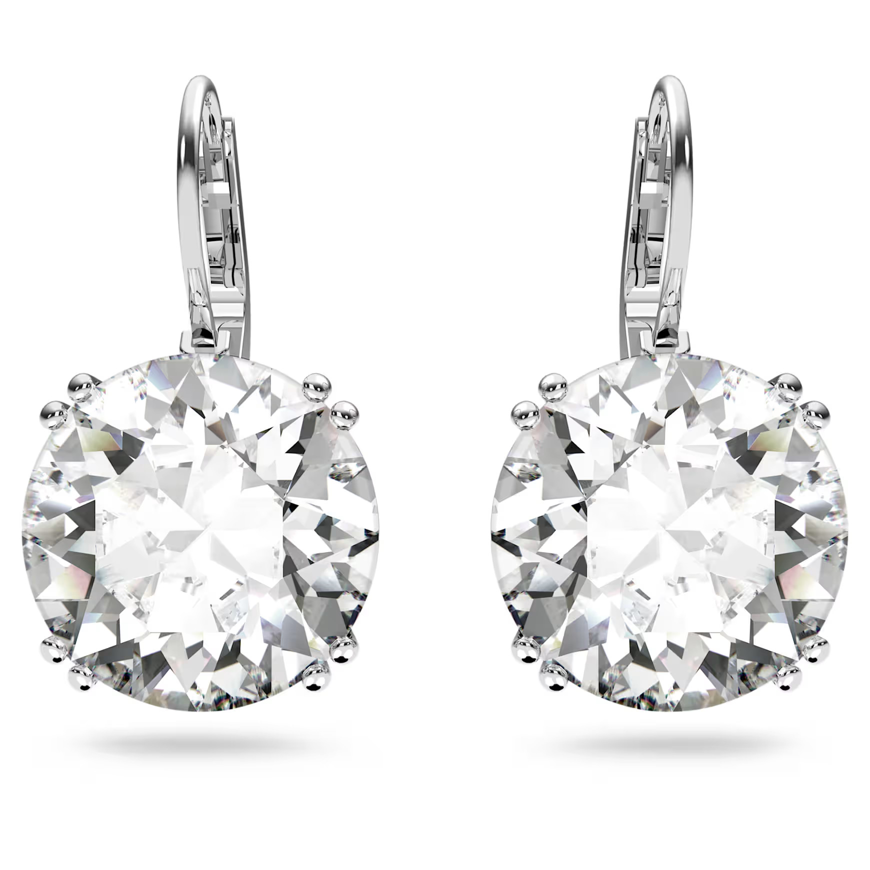 Millenia drop earrings, Round cut, White, Rhodium plated by SWAROVSKI | SWAROVSKI