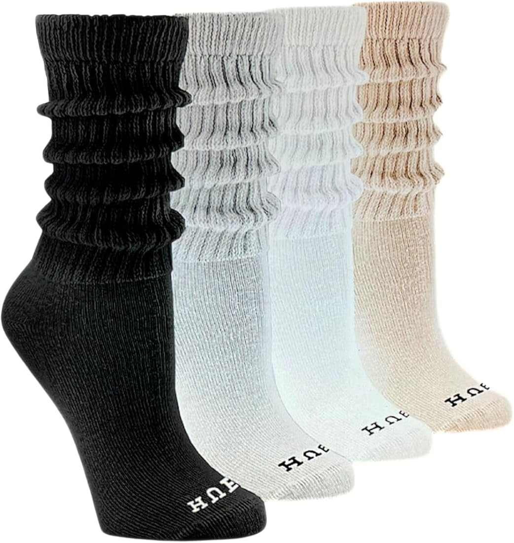 HUE Women's Slouch Socks, 4 pack (Black, White, Charcoal Heather, Oatmeal Heather) | Amazon (US)