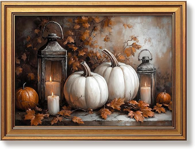 Vintage Gold Framed Halloween Wall Art Autumn Pumpkin Pictures 12x16 Inch | Thanksgiving Canvas P... | Amazon (US)