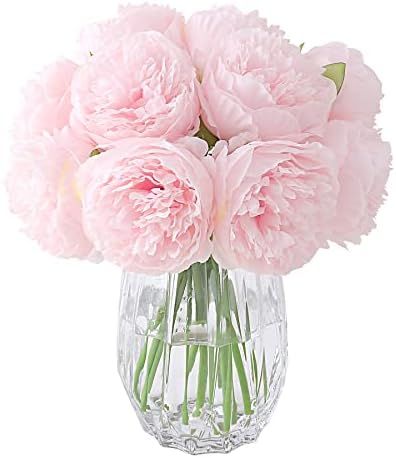 Amazon.com: Decpro 2 Bunches Artificial Peonies, 10 Heads Silk Peony Fake Flower for Wedding Home... | Amazon (US)
