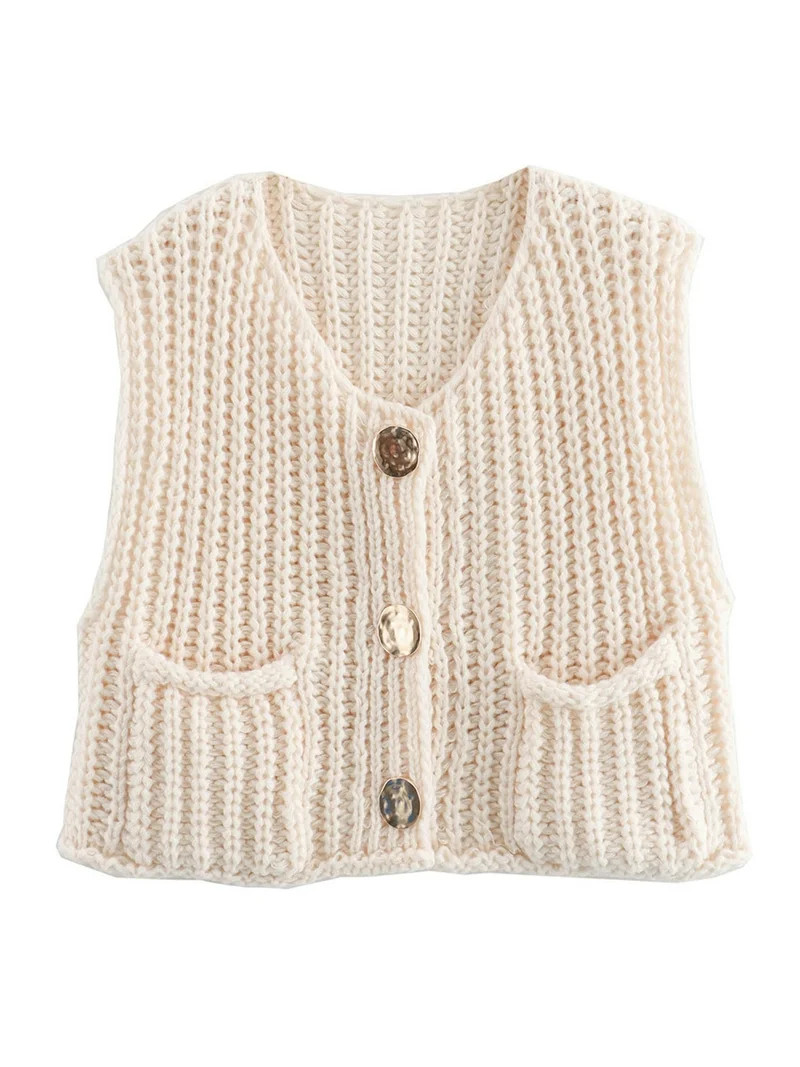 Shine Up Vest for Women Button Down Cardigan Sweater Sleeveless Crochet Knit Tops with Pockets | Walmart (US)