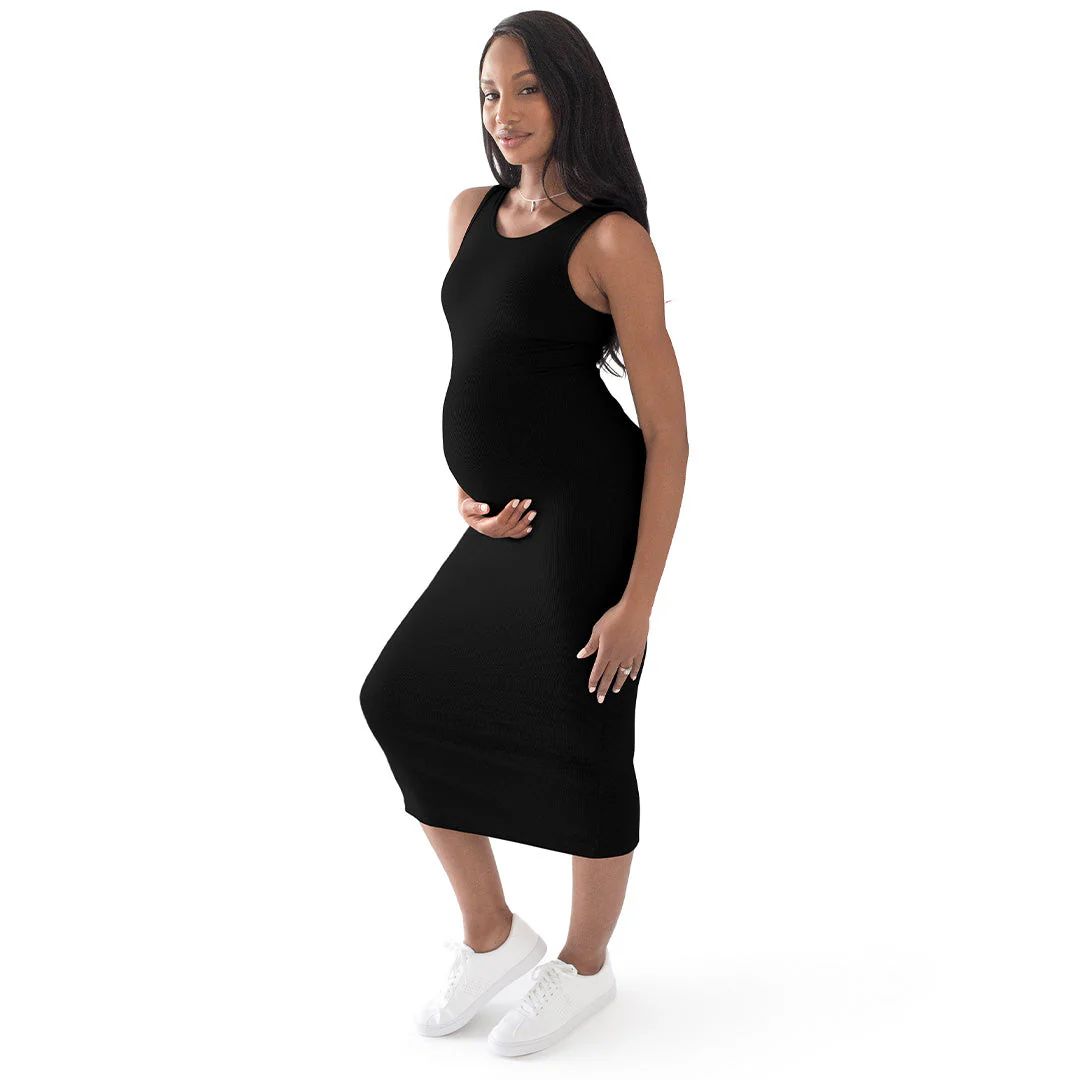 Gwen Ribbed Bamboo Maternity Midi Dress | Black | Kindred Bravely