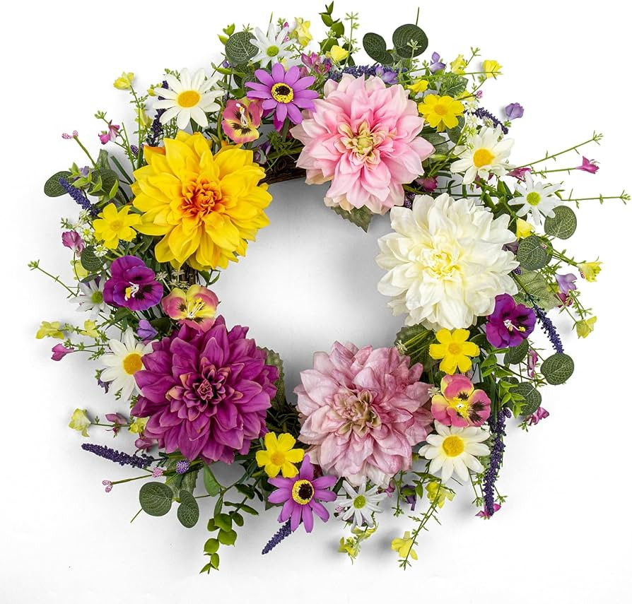 FloralElegance Summer Flower Wreath 22 Inch Floral Wreaths for Front Door Artificial Spring Summe... | Amazon (US)