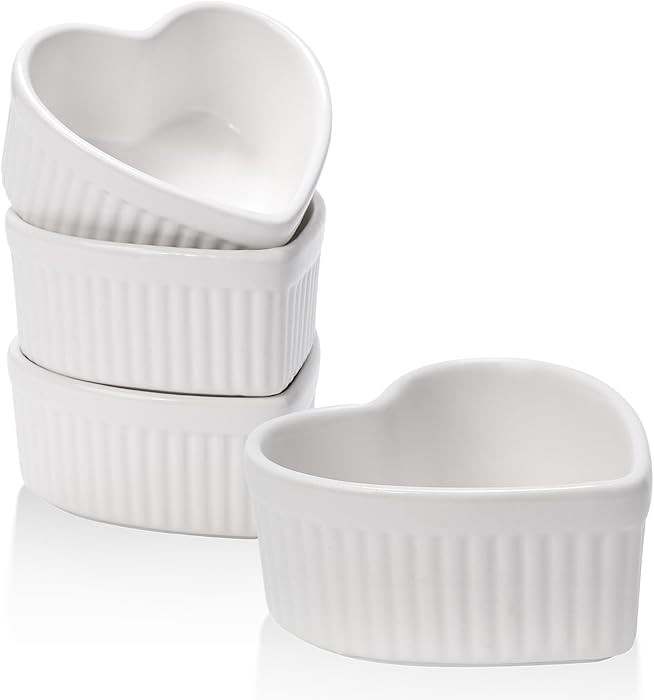 VanEnjoy 4 pack 5oz Heart Shaped Ramekins Ceramic Bowl Bakeware for Souffle Creme Brulee Oven and... | Amazon (US)