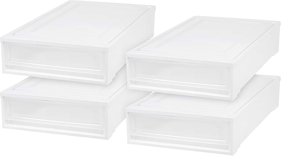 IRIS USA 27.5 Qt Plastic Under Bed Storage Containers with Sliding Organizer Drawers, 4 Pack, Sta... | Amazon (US)