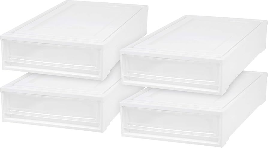 IRIS USA 27.5 Qt Plastic Under Bed Storage Containers with Sliding Organizer Drawers, 4 Pack, Sta... | Amazon (US)