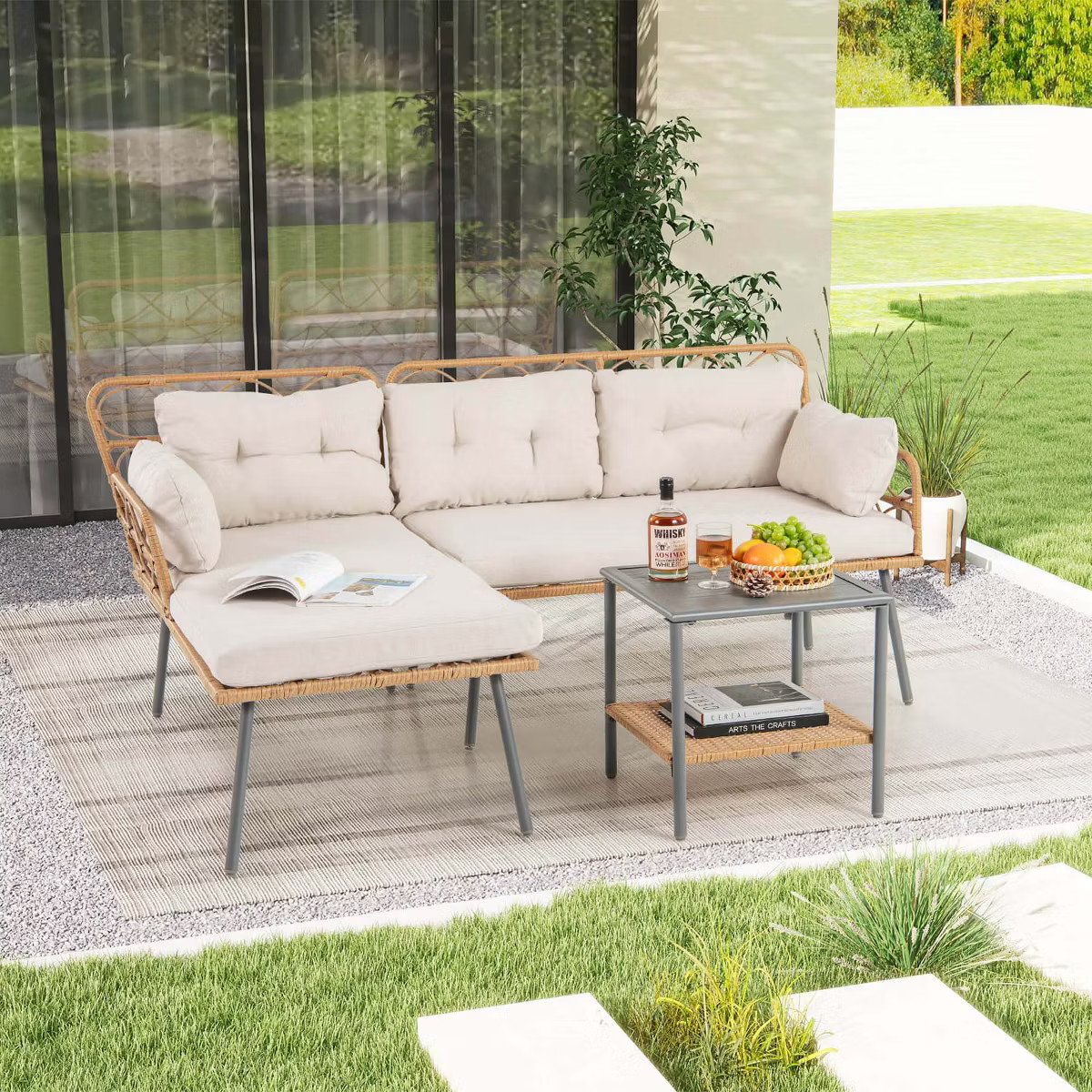 Costway 3 PCS Corner Patio Furniture Cushioned Sofa Set with Small Coffee Table Outdoor | Target