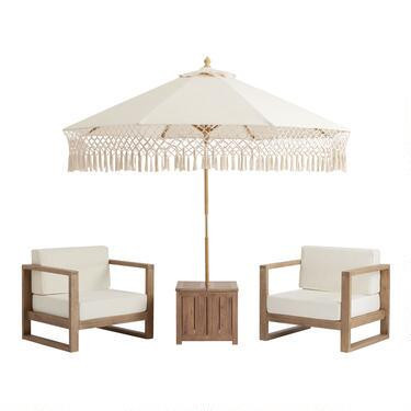 Segovia Eucalyptus 5 Piece Outdoor Chair Set With Umbrella | World Market
