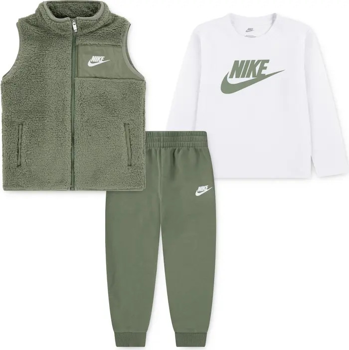 Kids' Club High Pile Fleece Vest, Long Sleeve T-Shirt & Pants Set | Nordstrom Rack