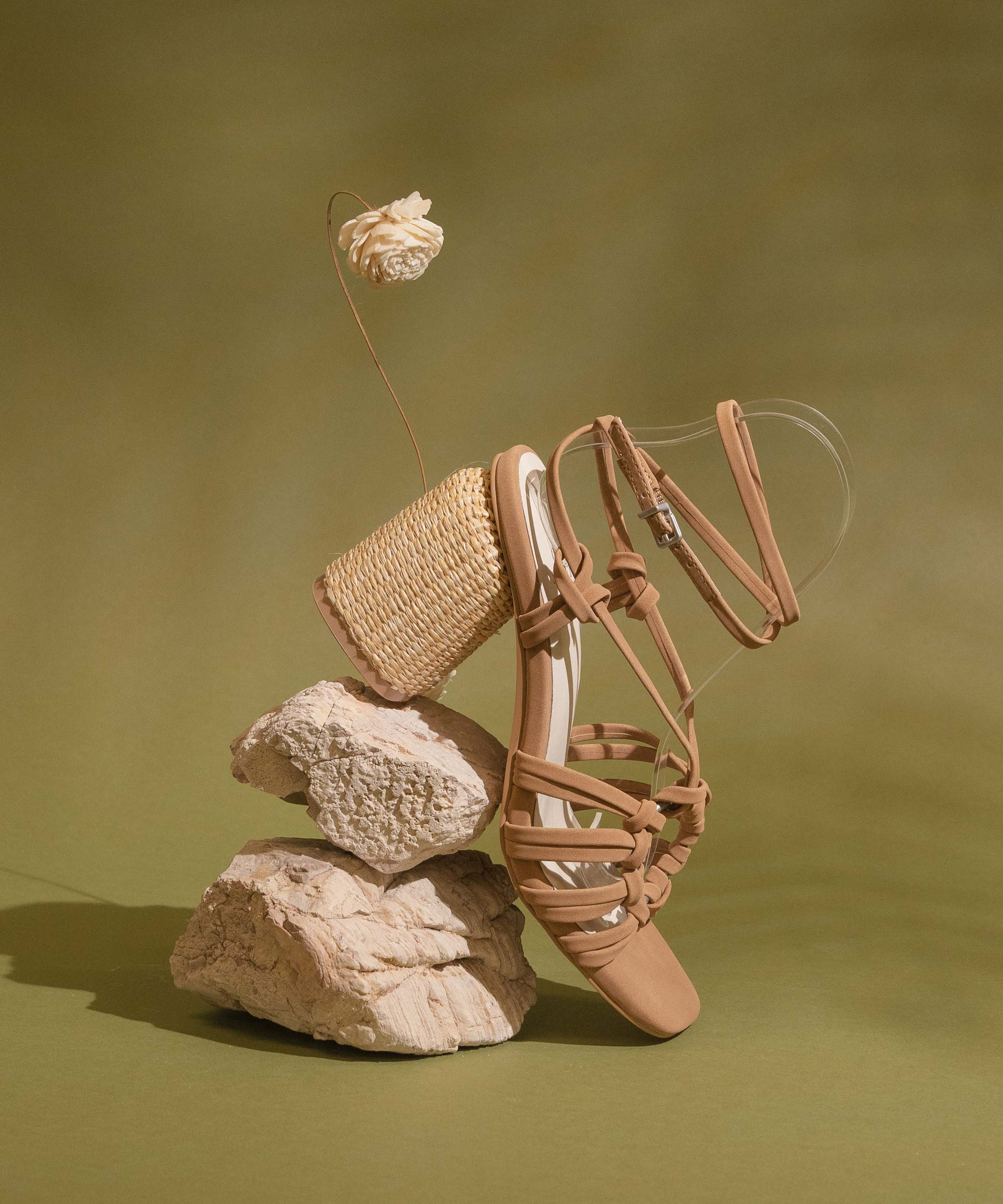 The Monza | Camel Strappy Basket Weave Heel | Oasis Society