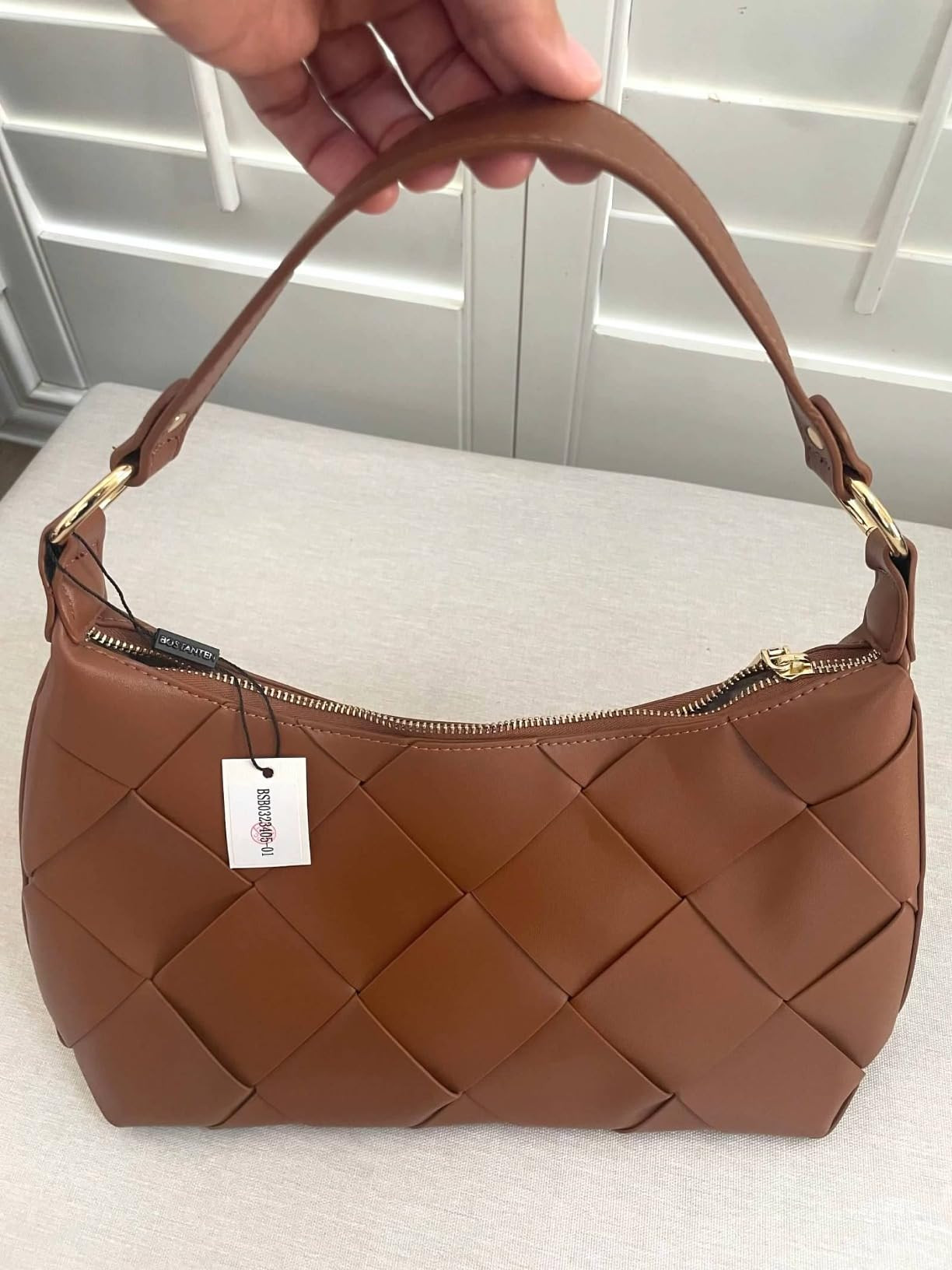 BOSTANTEN Woven Purses for Women Vegan Leather Hobo Bag Shoulder Handbags | Amazon (US)