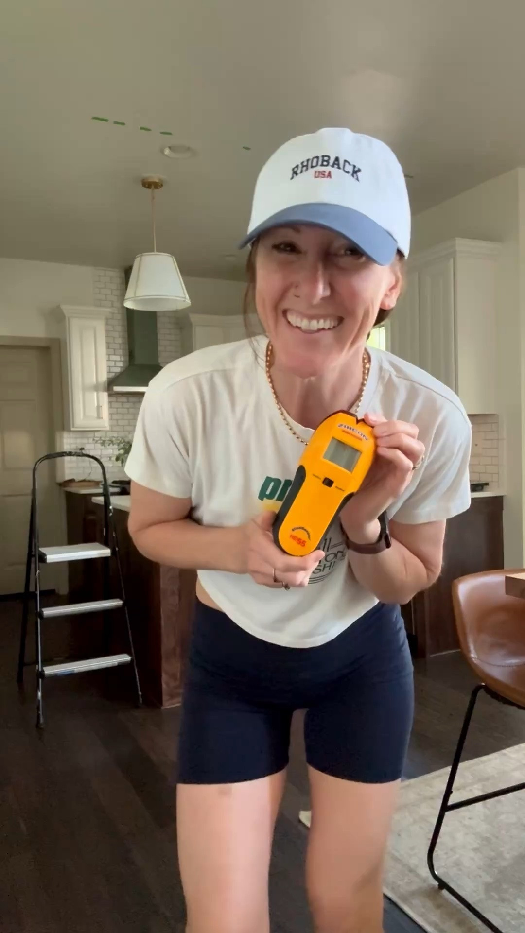 When you upgrade your stud finder, even your 7 year old is impressed 😆 marking my studs to plan for faux beams! 🪵 let’s goooooo 🙌🏽🙋🏻‍♀️ 🧰 🛠️