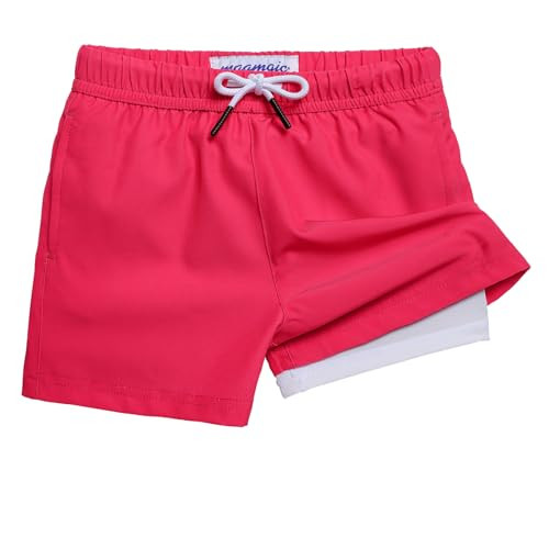 maamgic Boys Swim Trunks with Compression Liner Quick Dry Boy Bathing Suit Stretch Toddler Swim Short Swimsuit Raspberry Red 2T | Amazon (US)