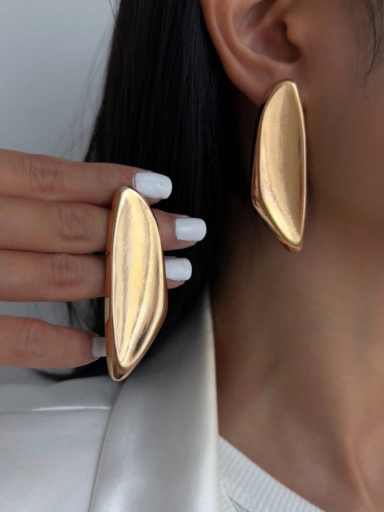 1 Pair Minimalist Geometric Metal Gold & Silver Earrings, Vintage Style Chunky Jewelry, Accessories Set Suitable For Women's Daily Outfit Matching | SHEIN