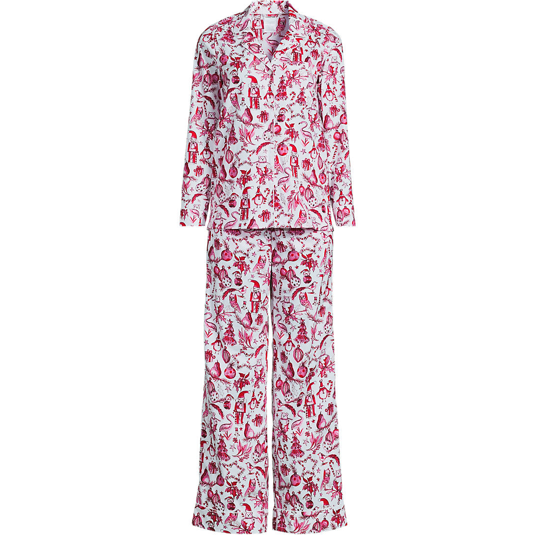 Women's Plus Size Cotton Poplin 2 Piece Pajama Set - Long Sleeve Top and Pants | Lands' End (US)