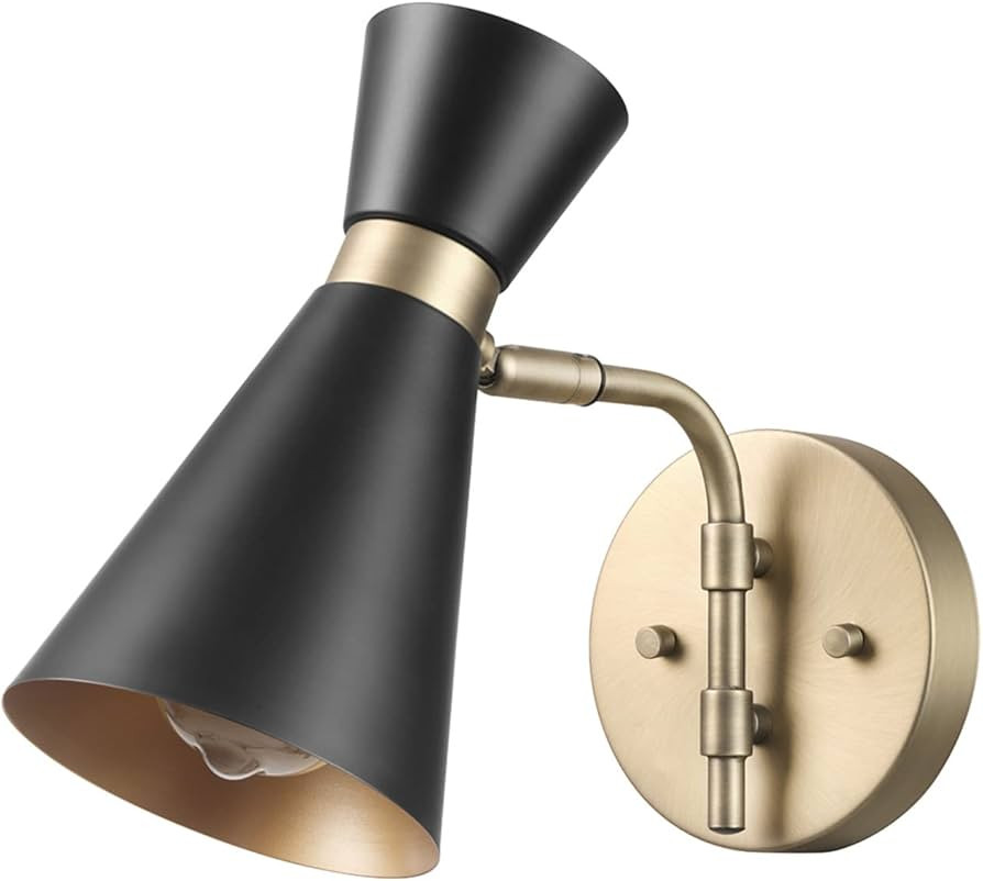 Globe Electric 65000029 1-Light Wall Sconce, Matte Black, Matte Brass Accents, Wall Lighting, Wal... | Amazon (US)