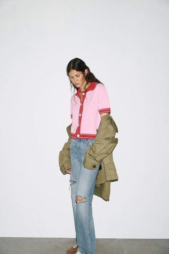 SHORT SLEEVE STITCHED KNIT CARDIGAN | Zara US