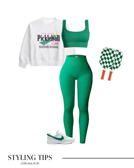 A graphic sweatshirt paired with a matching workout set, and sneakers makes a great casual  activewear or pickleball outfit. 
.
.
.
.
.
.
.
.
Casual outfits | casual spring outfits | casual sneakers | casual shoes | activewear set | workout top | athleisure outfits | athleisure wear | workout outfit | workout shoes | leggings outfit | green leggings | casual leggings outfit | workout leggings | gym outfit | gym shoes | gym leggings | gym sneakers | white sneakers | 

#LTKGiftGuide #LTKSeasonal #LTKFind #LTKunder50 #LTKunder100 #LTKU #LTKsalealert #LTKfindsunder50 #LTKfindsunder100 #LTKstyletip #LTKworkwear #LTKtravel #LTKshoecrush #LTKitbag 