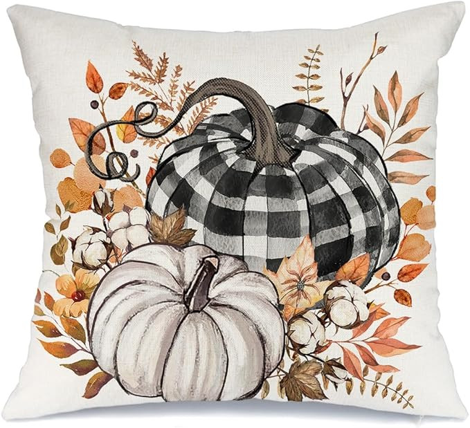 AACORS Fall Pillow Cover 18x18 Inch Buffalo Pumpkin Floral Cotton Decor Autumn Seasonal Thanksgiv... | Amazon (US)