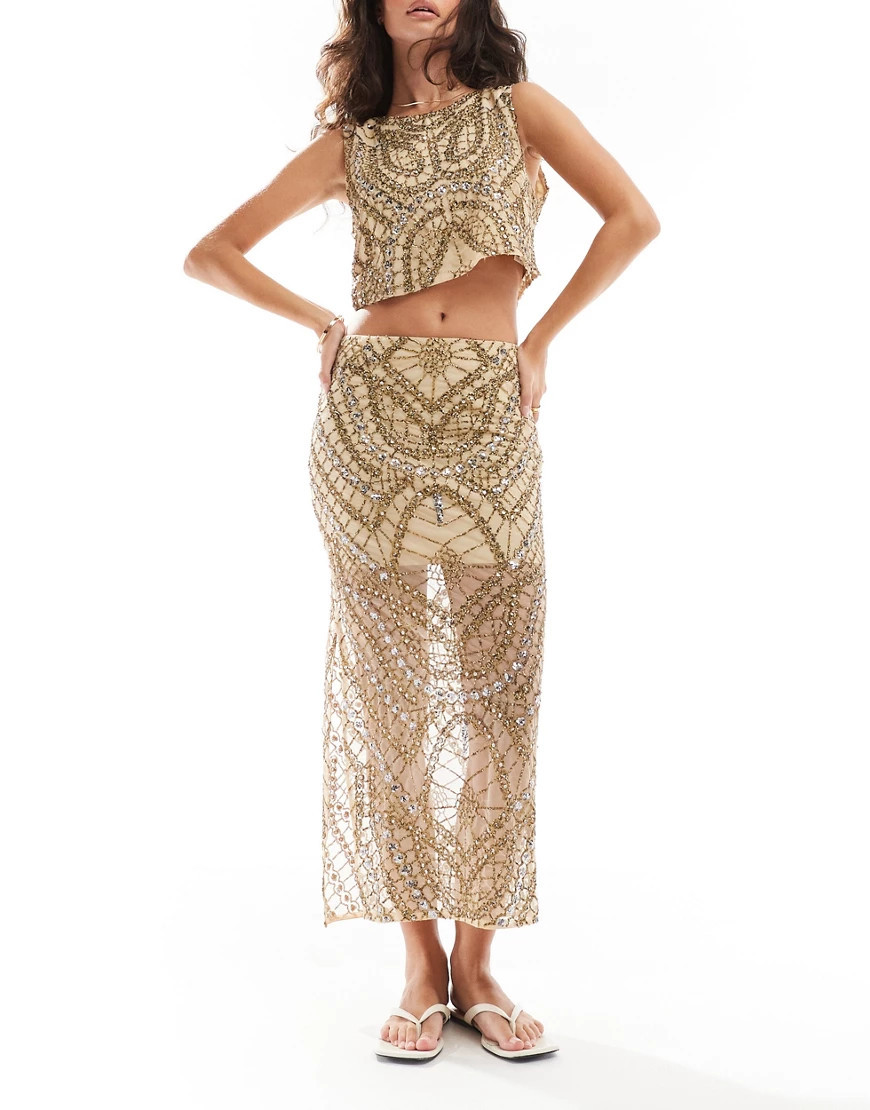 ASOS DESIGN embellished midi skirt in gold - part of a set | ASOS (Global)