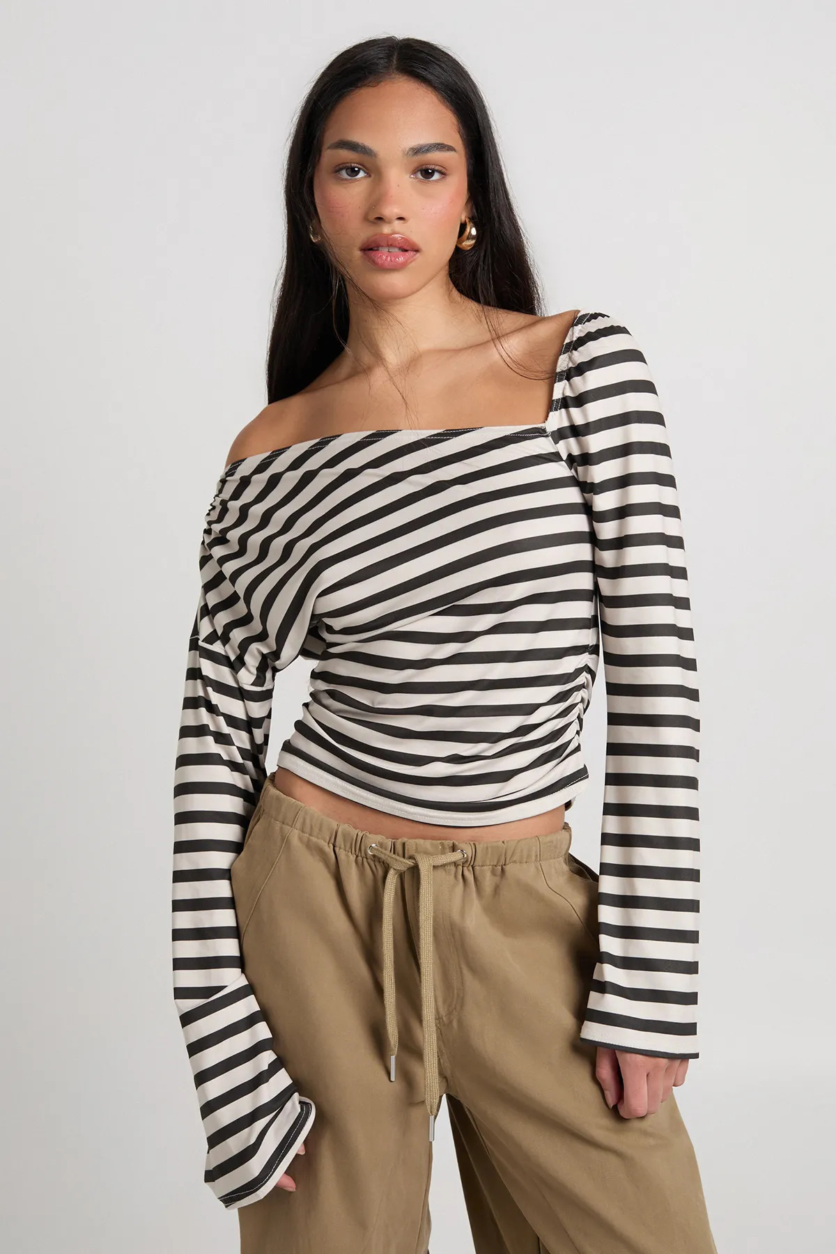 Stripe Off The Shoulder Top | Boohoo.com (UK & IE)