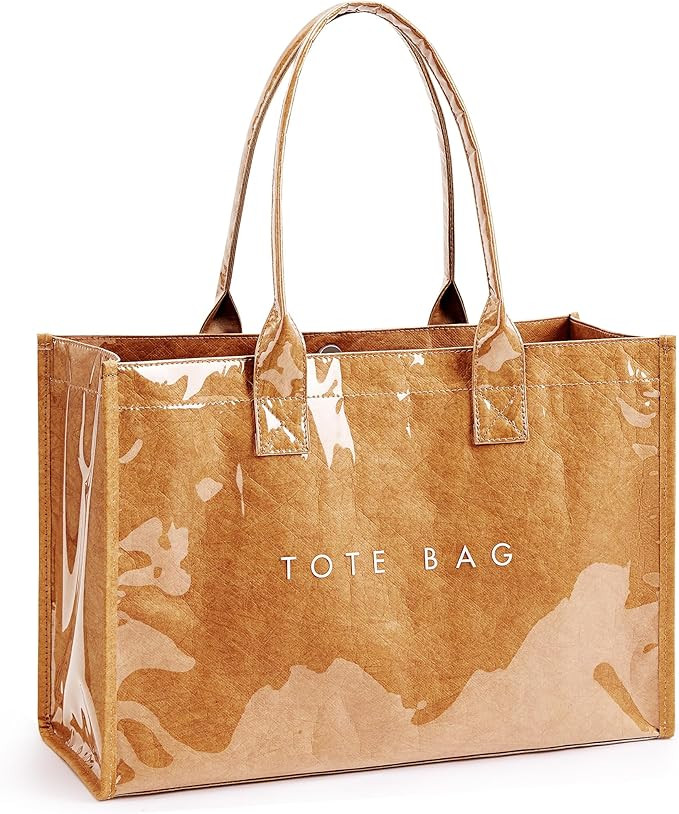 KALIDI PVC Tote Bag Women’s Kraft Paper Work Handbags Purses with Top Handle | Amazon (US)