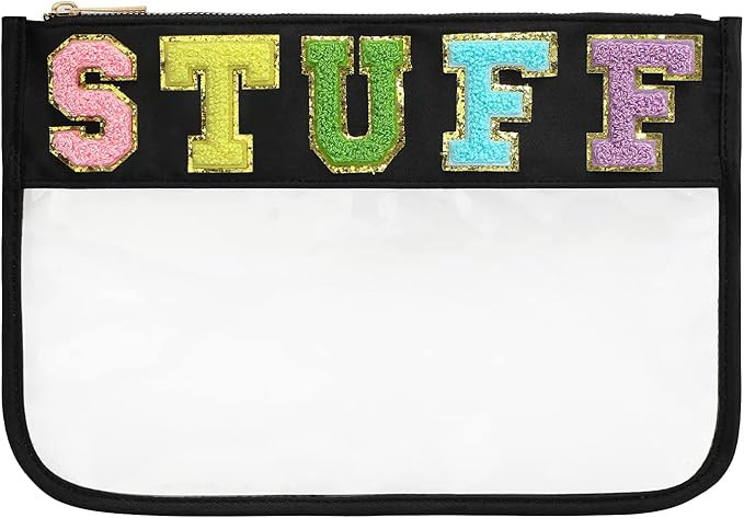 DYSHAYEN Chenille Letter Clear Zipper Pouch for Travel,Nylon Clear Cosmetic Bag,Makeup Travel Bag... | Amazon (US)