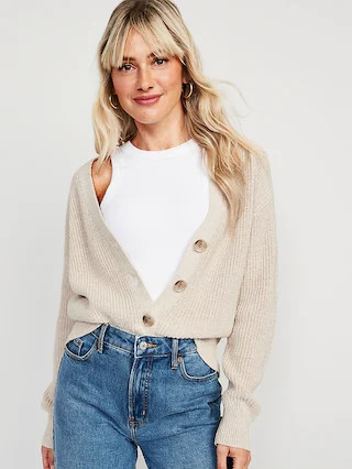 Lightweight Cotton and Linen-Blend Shaker-Stitch Cardigan Sweater for Women | Old Navy (US)