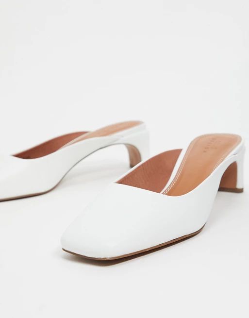 ASOS DESIGN Sesame leather heeled mules in white | ASOS (Global)