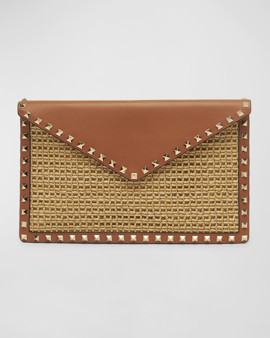 Large Rockstud Raffia Clutch Bag | Neiman Marcus