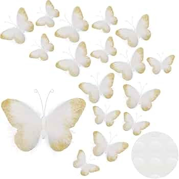 16 Pieces Feather 3D Butterfly Wall Decals Gold Glitter Butterfly Decor Stickers for Room Offices... | Amazon (US)