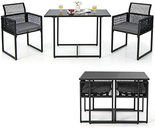 Tangkula 3 Pieces Outdoor Dining Set, Patio PE Rattan Furniture Set with Folding Backrest, Cozy S... | Amazon (US)