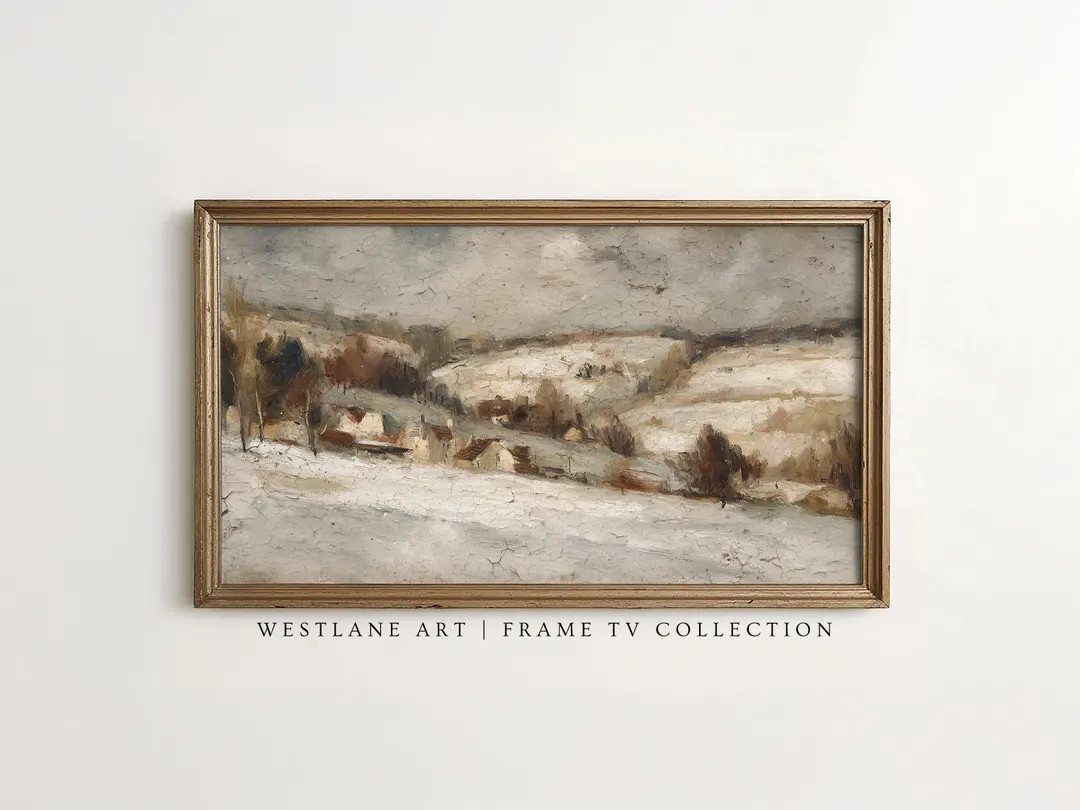 Rustic Winter Landscape Frame TV Art, Cozy Country Cabin Painting, Digital Download Printable Art... | Etsy (US)