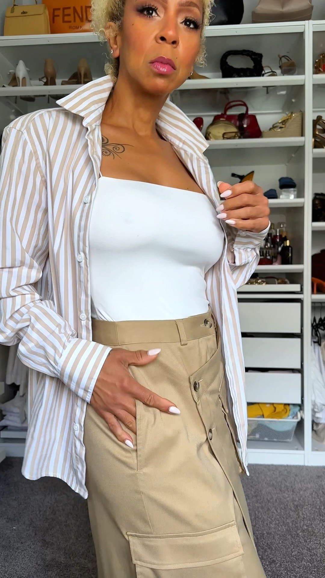 Spring outfit inspo…
I’m truly enjoying shopping my closet. I’m heading out to a business lunch so I’m keeping it business casual but cute, ya know. This cargo skirt is an old favorite from a previous Karen Britchic x Amazon drop. It’s a great piece and you know I love a little cargo moment. Yes, I’m wearing kitten heels. I purchased these from Zara last summer. I don’t care what you say, these are super cute! ☺️ Unmute by Noyz is the fragrance of the day. If you haven’t tried it along with the Mylk de Parfum, girl what are you doing. I’m telling you, she’s a winner! I’ll link it below. Let me go secure this deal! 😘

Fragrance:
Noyz: Unmute parfum https://go.shopmy.us/p-49940418
Noyz: Mylk de Parfum https://go.shopmy.us/p-49940414

#LTKgrwm #LTKootd #LTKOver40