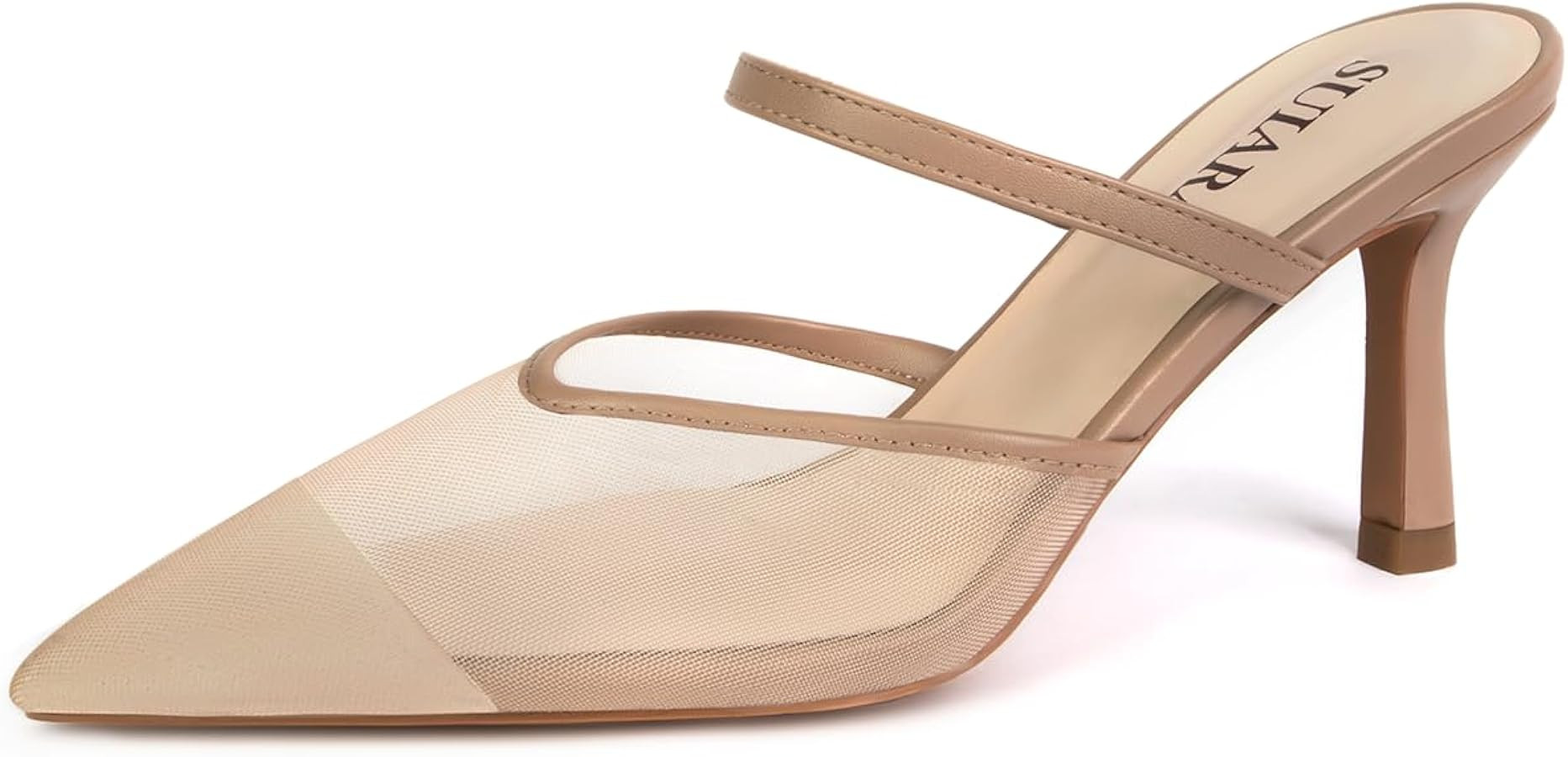 Mesh Kitten Heels for Women Pointed Closed Toe Mule Heeled Sandals Sexy Slip On Dress Pumps | Amazon (US)