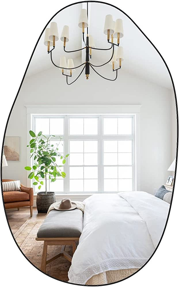 Asymmetrical Wall Mirror, Irregular Mirror Wall Mounted, Black Bathroom Mirror, Unique Vanity Mir... | Amazon (US)